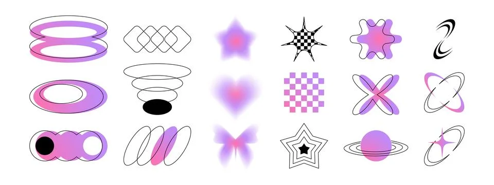 Abstract shapes with y2k gradient effects Stock Illustration