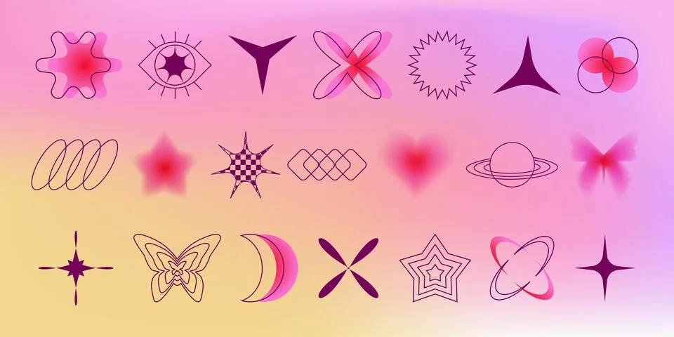 Abstract shapes with y2k gradient effects Stock Illustration