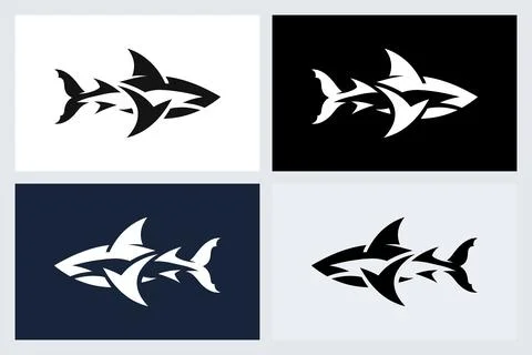 Abstract Shark Logo Vector Graphic Set Stock Illustration