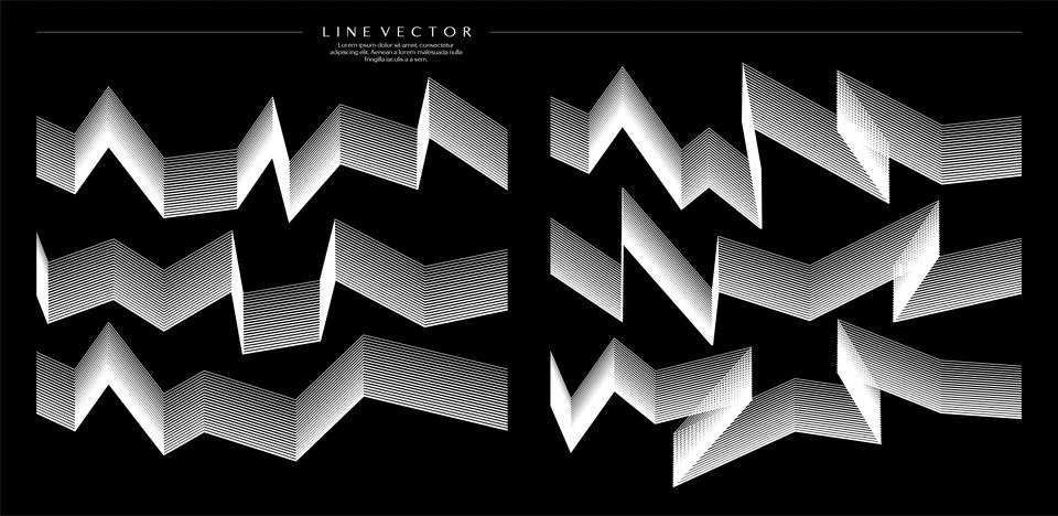 Abstract sharp line blend wave design template set. Technology zig zag lines. Stock Illustration