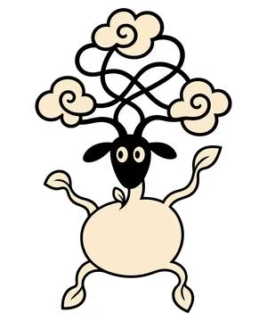 Abstract Sheep Creature with Cloud Antlers Stock-Illustration