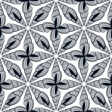 Abstract shells seamless pattern. Nautical background in peach colors. Vector Stock Illustration