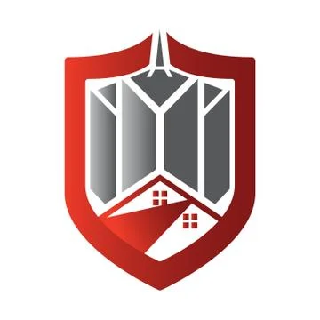 Abstract shield and building maintenance security logo vector illustration Ilustración de archivo