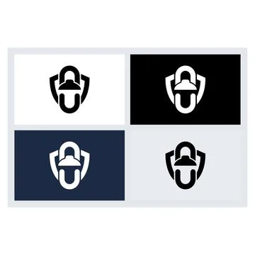 Abstract Shield and Lock Logo Symbol Design Stock Illustration