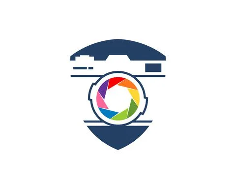 Abstract shield with camera and rainbow lens Stock Illustration