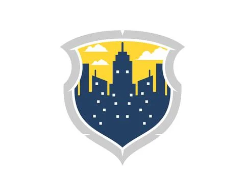 Abstract shield with city building inside Stock Illustration