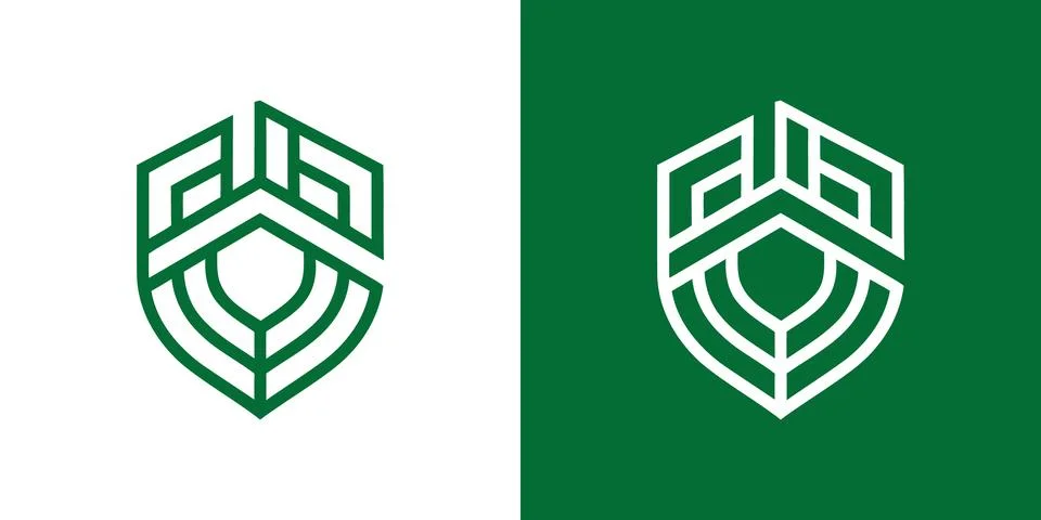Abstract shield logo design green vector emblem brand identity. Stock Illustration