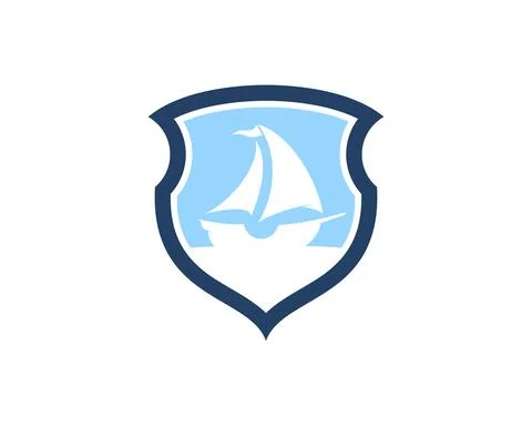 Abstract shield with sail boat inside Stock Illustration