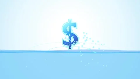 Abstract shimmering blue dollar sign symbol floating above water representi.. Stock Footage 345170747
