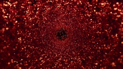 Abstract shimmering red particles flying through dark deep space tunnel vid.. Stock Footage 327597378