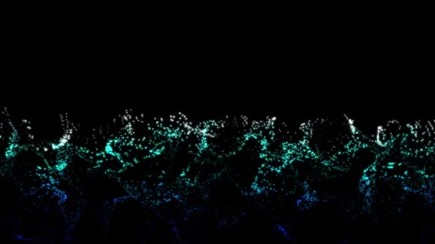 Abstract shimmering teal white particles in wave-like pattern on dark background Stock Footage 295169113