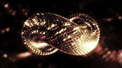 Abstract shining 3D infinity sign spinning on a dark glowing background. Motion Stock Illustration