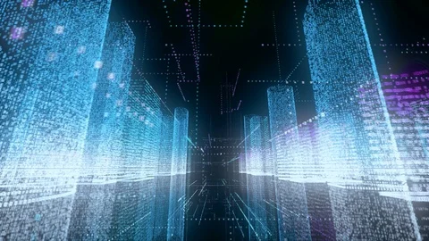 Abstract shining city wireframe in bright blue and white colors consist of Stock Footage 127218340