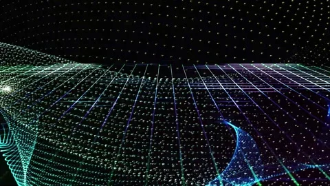 Abstract shining colorful grid lines squares shapes geometric background wi.. Vídeo Stock 332884993