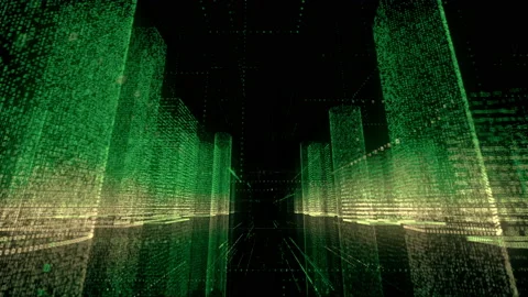 Abstract shining digital city wireframe in bright green and yellow colors Video stock 134337671