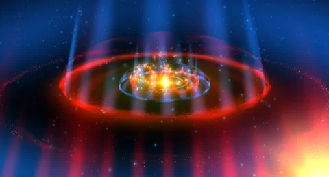 Abstract shiny fire ring moving with red blue light motion background Stock Footage 262466996