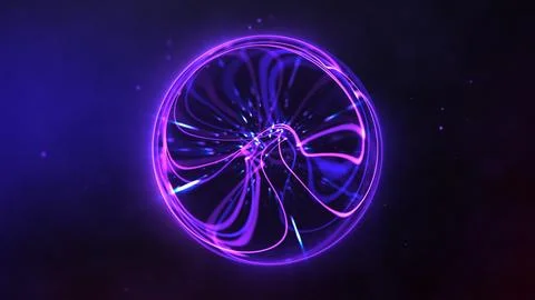 Abstract shiny gradient particle sphere rotating, glowing colorful energy l.. Stock Illustration