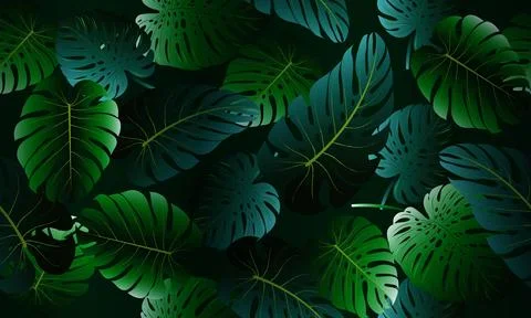 Abstract shiny green leaf texture, jungle leaf seamless floral pattern Stock Illustration