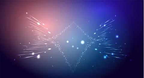 Abstract shiny lines wave, creative vector background with neon magical stars Stock Illustration