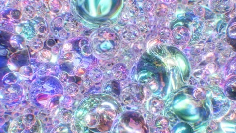 Abstract Shiny Reflective Purple Translucent Orb Spheres Fly Moving Stock Footage 195494146
