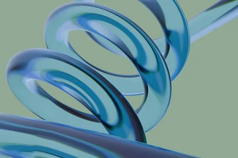 Abstract, shiny, translucent blue-green tubes twist and spiral against a pl.. Stock Illustration