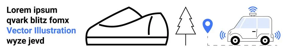 Abstract shoe, eco-friendly tree, GPS pin, autonomous vehicle with wireless s Stock Illustration