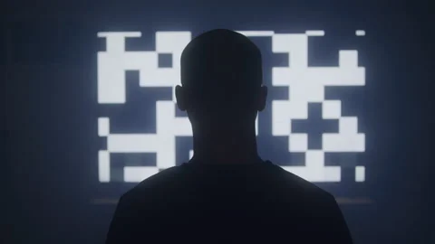 Abstract Shot of Silhouetted Hacker Watching Code on Screen in Dark Room Stock Footage 208797693