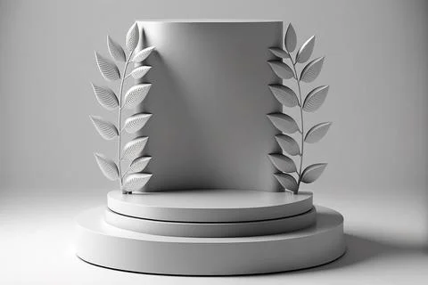 Abstract showcase mockup of round platform and cylinders on gray background Illustrazione stock