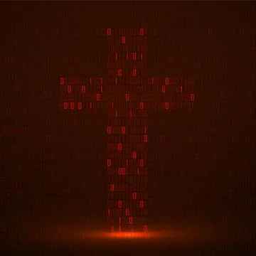 Abstract sign cross of binary code with neon light, technology logo Stock Illustration