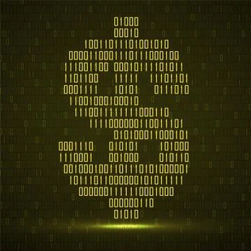 Abstract sign dollar of binary code with neon light, technology logo Illustrazione stock