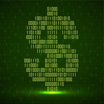 Abstract sign dollar of binary code with neon light, technology logo Illustrazione stock