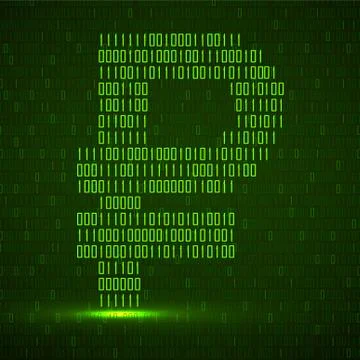 Abstract sign ruble of binary code with neon light, logo Stock Illustration