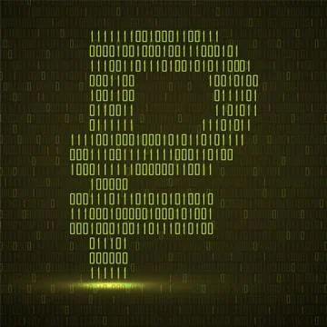 Abstract sign ruble of binary code with neon light, technology logo Stock Illustration