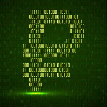 Abstract sign ruble of binary code with neon light, technology logo Stock Illustration