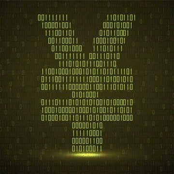 Abstract sign yuan of binary code with neon light, technology logo Stock Illustration