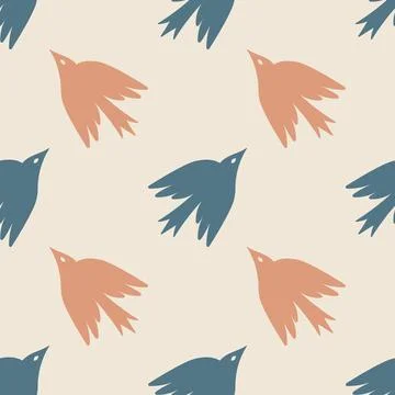 Abstract silhouette of bird. Flat vector seamless print pattern Stock Illustration