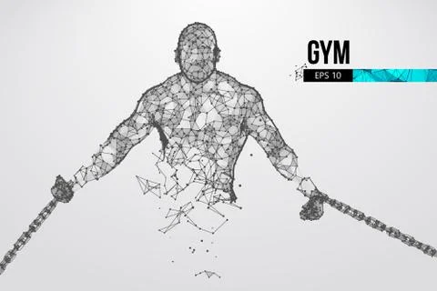 Abstract silhouette of a wireframe bodybuilder. Man on the white background.  Stock Illustration