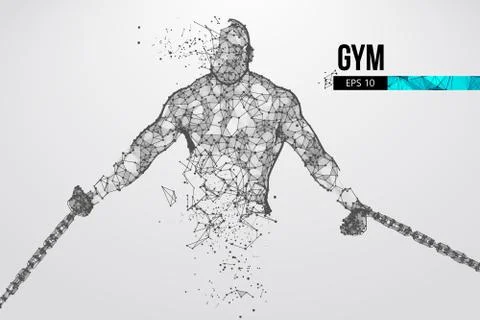 Abstract silhouette of a wireframe bodybuilder. Man on the white background.  Stock Illustration