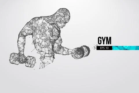 Abstract silhouette of a wireframe bodybuilder. Man on the white background.  Stock Illustration