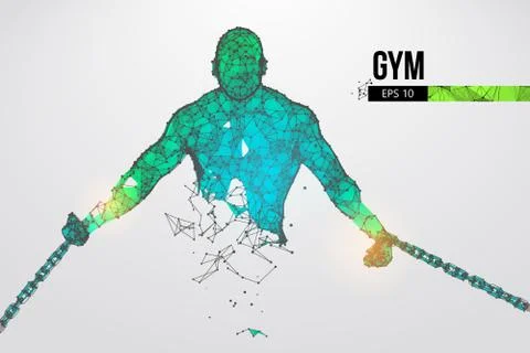 Abstract silhouette of a wireframe bodybuilder. Man on the white background.  Stock Illustration