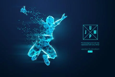 Abstract silhouette of a wireframe jumping man. Vector illustration Stock Illustration