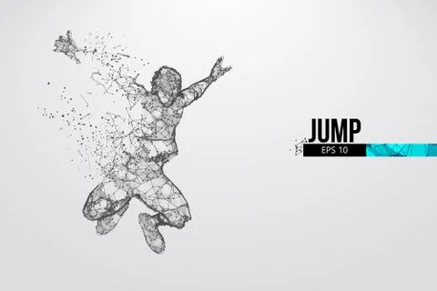 Abstract silhouette of a wireframe jumping man. Vector illustration Stock Illustration
