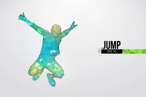 Abstract silhouette of a wireframe jumping man. Vector illustration Stock Illustration