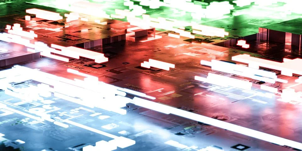 Abstract silicon ocmputer hardware chip technology surface 3d render Stock Illustration
