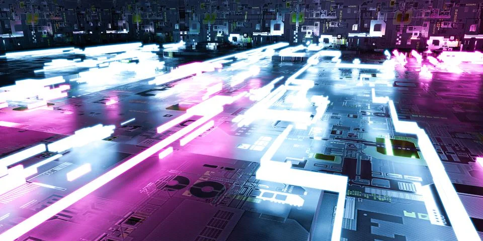 Abstract silicon ocmputer hardware chip technology surface 3d render Stock Illustration