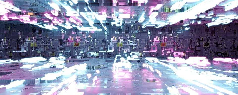 Abstract silicon ocmputer hardware chip technology surface 3d render Stock Illustration