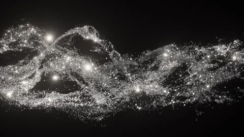 Abstract silv shimmering, dynamic golden particles suspended in mid-air on a dar Video stock 289759165
