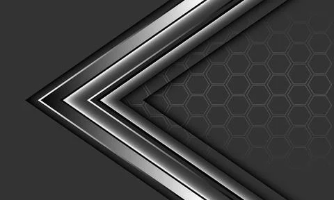 Abstract silver arrow black shadow direction geometric hexagon mesh on grey Stock Illustration