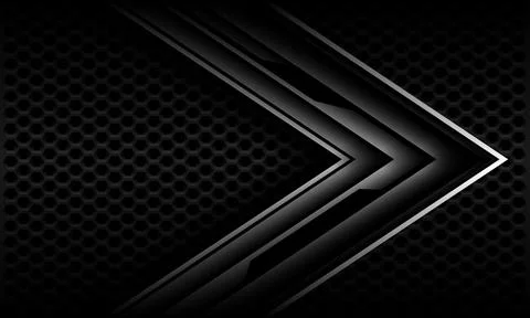 Abstract silver arrow shadow direction geometric cyber dark grey hexagon mesh Stock Illustration