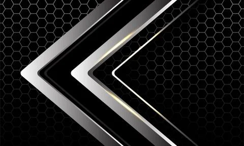Abstract silver black arrow direction geometric on hexagon mesh design modern Stock Illustration